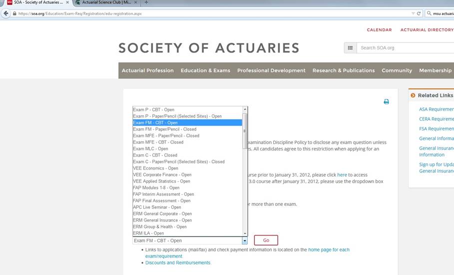 Registering for an Actuarial Exam